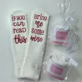 Cozy white coral fleece socks with funny wine quote rubber sole lettering and gift wrap - Without Cake Packaging / Milk White (Wine)