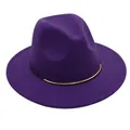 Detailed view of a purple wool felt fedora hat with a slim metallic decorative band - M (56-58cm) / Deep purple