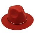 Classic red wool felt fedora hat featuring a stylish gold metal accent band. - M (56-58cm) / Rust red