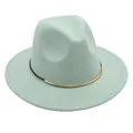 Detailed view of a mint green wool felt fedora hat featuring a gold metal trim bar - M (56-58cm) / Mint Green