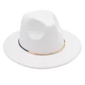 Close-up of white wool felt fedora hat featuring a minimalist gold metal band detail. - M (56-58cm) / White