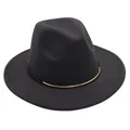 Detailed macro view of a black wool felt fedora with a decorative gold metal band - M (56-58cm) / Dark Gray