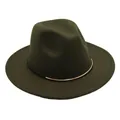 Macro shot of a dark green wool felt fedora hat featuring a stylish gold metal bar accent - M (56-58cm) / Army Green