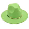 Detail of a lime green wool felt fedora hat featuring a gold metal decorative band - M (56-58cm) / Fruit Green