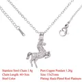 Detailed view of the sparkling horse pendant on a stainless steel chain necklace - Galloping Horse Style - Platinum Plated (CDT1752)