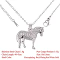 Detailed view of silver horse pendant necklace with cubic zirconia and specifications - White Gold Horse Style (CDT1756 Rack Plated Real White Gold Horse)