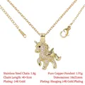 14K gold plated unicorn pendant necklace with sparkling pink rhinestones - 14K Gold Plated Unicorn Style
