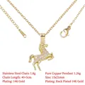 Elegant 14K gold plated horse pendant necklace with pink crystals and stainless steel chain - Galloping Horse Style 14K Gold Plated (CDT1751)