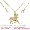 Detailed gold horse pendant necklace with pink crystals and adjustable chain - 14K Gold Plated Horse Style (CDT1753 14K Gold Plated / Horse)