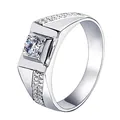 Close-up of elegant silver engagement ring with round brilliant cut center stone. - Ljz-165 [1 Carat] / Adjustable Open