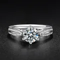 Elegant six-prong round cut solitaire engagement ring with pavé-set side stones - Ljz-51 [1 Carat] / Adjustable Open