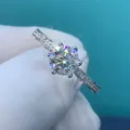 One carat high carbon diamond six-prong wedding ring in silver finish - Ljz-73 [one Carat] / Adjustable Open