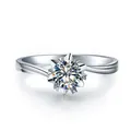 Elegant high carbon diamond ring in 1-carat sunflower setting, silver finish - Ljz-61 [1 Carat] / Adjustable Open