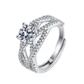 Elegant six-prong sterling silver ring featuring a 1 carat brilliant high carbon diamond - One Carat / Adjustable Open