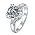 1 carat high carbon diamond solitaire ring with decorative leaf accents in silver finish - Ljz-95 [1 Carat] / Adjustable Open