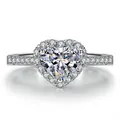 Elegant 1-carat heart-shaped diamond halo ring in white gold finish for women. - Ljz-65 [1 Carat] / Adjustable Open