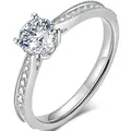 Elegant 1-carat high-carbon diamond wedding ring with classic 6-prong silver band. - Njz-73 [1 Carat] / Adjustable Open
