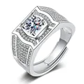 1 carat high carbon diamond ring with pave side stones and adjustable silver band - Ljz-113 [2 Carats] / Adjustable Open