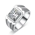Elegant round cut 1 carat high carbon diamond statement ring in polished silver finish - Geometric Faceted Men's / Silver