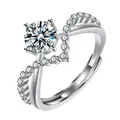 Elegant S925 sterling silver wedding ring featuring 1 carat six-claw sparkling diamond - Ljz-36 [1 Carat] / Adjustable Open