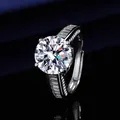 Luxury 1 carat round moissanite engagement ring in silver with baguette side stones - Ljz-103 [5 Carats] / Adjustable Open