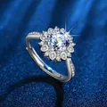 Elegant silver flower ring with a 1-carat sparkling central high carbon diamond for women - Ljz-108 [1 Carat] / Adjustable Open