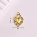 Retro gold heart pendant with yellow enamel center and intricate lace edge detail - Lemon Yellow