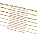 Detailed macro view showing seven sizes of 18K gold plated stainless steel DIY O-chains - 2*3mm / 18K Gold Plated