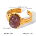 Vue détaillée d'une bague rétro française en acier inoxydable avec pierre naturelle. - Style Ouvert Pierre Violette (XZ-R30485)