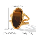 Bague vintage en acier inoxydable doré avec une pierre naturelle œil de tigre ovale - Style Grand Oeil de Tigre (XZ-R30635-BN)
