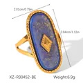 Bague vintage française en acier doré avec pierre bleue et dimensions détaillées - Style Étoile Lapis-Lazuli (XZ-R30452-BE)