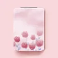 Kompakter rechteckiger klappbarer Make-up-Spiegel mit einem eleganten Tulpenmuster - Rosa Tulpen-Stil (LXFJ01607)
