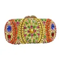 Luxurious multi-color crystal evening clutch bag with intricate floral rhinestone patterns - Gold Multicolor