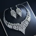 Detailweergave van de luxe fonkelende strass ketting en oorbellen set voor avondjurken - Zilver-AB Kleur