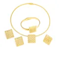 Detailed view of an elegant gold stainless steel jewelry set with woven square motifs - Square Woven Texture Gold (LX010017 Gold)