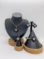 Elegant gold-tone stainless steel jewelry set with black beaded clover designs - Black Bead Clover Style (LX030010 Black)