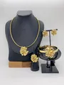 Gold stainless steel jewelry set with flower design for women - 3D Spiral Flower Style (LX010032)