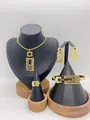 18K gold plated stainless steel jewelry set featuring a geometric hollow pattern - Rectangular Geometric Hollow Style (LX010027)