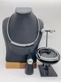 Minimalist silver stainless steel jewelry set with necklace earrings bracelet and ring - Minimalist Spherical Mirror Silver (LX010030 Steel)