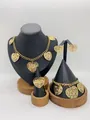Gold-plated stainless steel jewelry set with hollow heart pendants and small crystals. - Heart Rose Hollow Rhinestone Style (LX010036)