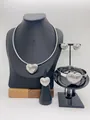 Silver textured heart jewelry set including necklace earrings ring and bracelet - Twill Textured Heart Silver (LX010048 Steel)