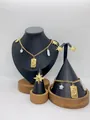 Elegant gold stainless steel jewelry set featuring star, moon and pearl charms for women - Moon and Star Baroque Pearl Style (LX010051)
