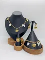 Gold stainless steel jewelry set with heart and bow charms necklace and bracelet - Heart Bow Pineapple Pendant Style (LX010052)