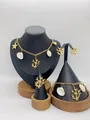Golden stainless steel jewelry set with coral and shell charms for women - Coral Shell Starfish Ocean Style (LX010054)