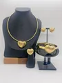 Elegant gold stainless steel jewelry set featuring textured heart necklace earrings and bracelet - Matte Hammered Heart Gold (LX010048 Gold)