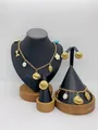 Elegant gold stainless steel jewelry set featuring shell charms and pearls for women - Sea Turtle Fish Tail Holiday Style (LX010055)