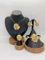 Elegant gold stainless steel flower jewelry set with necklace earrings bracelet and ring - Spiral Petal Minimalist Gold (LX010031)