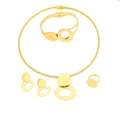 Minimalist gold stainless steel jewelry set with necklace earrings ring and bracelet - Oval Plate Stitching Minimalist Style (LX010016)