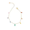 Elegante gouden kettingarmband met zeven kleurrijke regenboog zirkonia bedeltjes - 7-Kleuren Edelsteen Armband / Goud