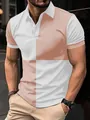 Stilvolles Herren-Poloshirt mit kurzen Ärmeln und rosa-weißem Colorblock-Muster - S / Pink Orange & Weiß Patchwork